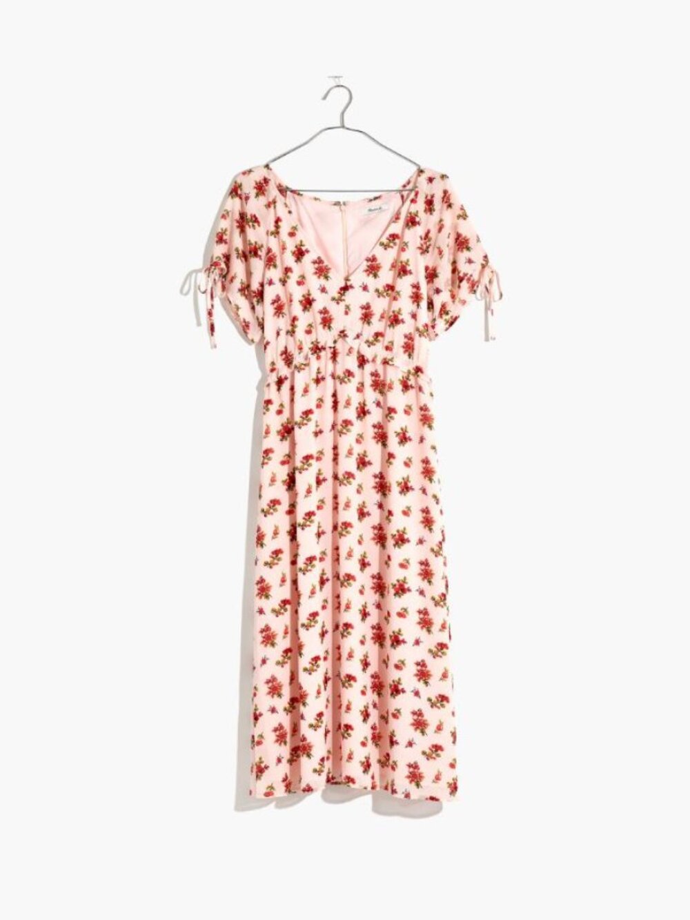 Madewell | Tie-Sleeve Ruffle-Waist Midi Dress Countryside Blooms Pink Floral 12